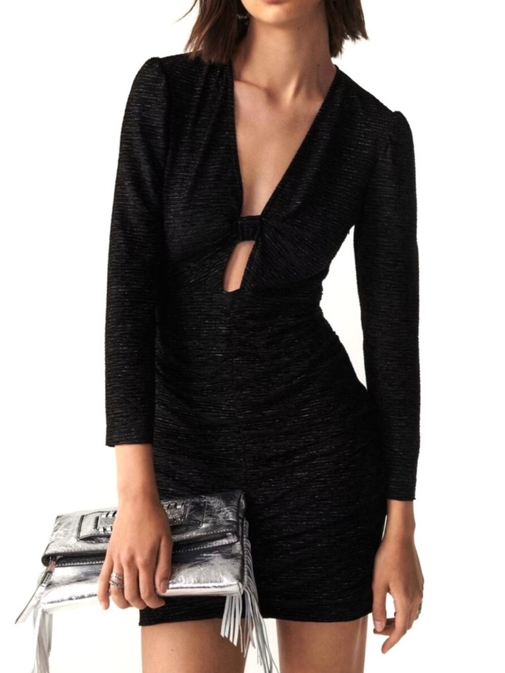 BA&SH BLACK METALLIC MINI DRESS